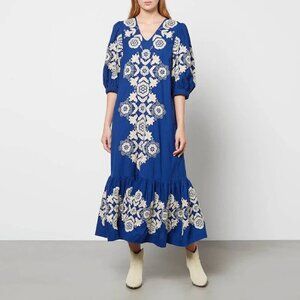 NWT Sea New York Manuela Embroidered Blue Midi Dress